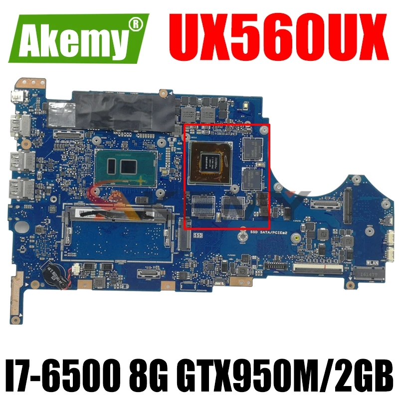 

UX560UX mainboard For Asus UX560U UX560UQK UX560UQ UX560UX Q534U Q534UX Q534UQ laptop motherboard I7-6500CPU 8G RAM GTX950M/2GB