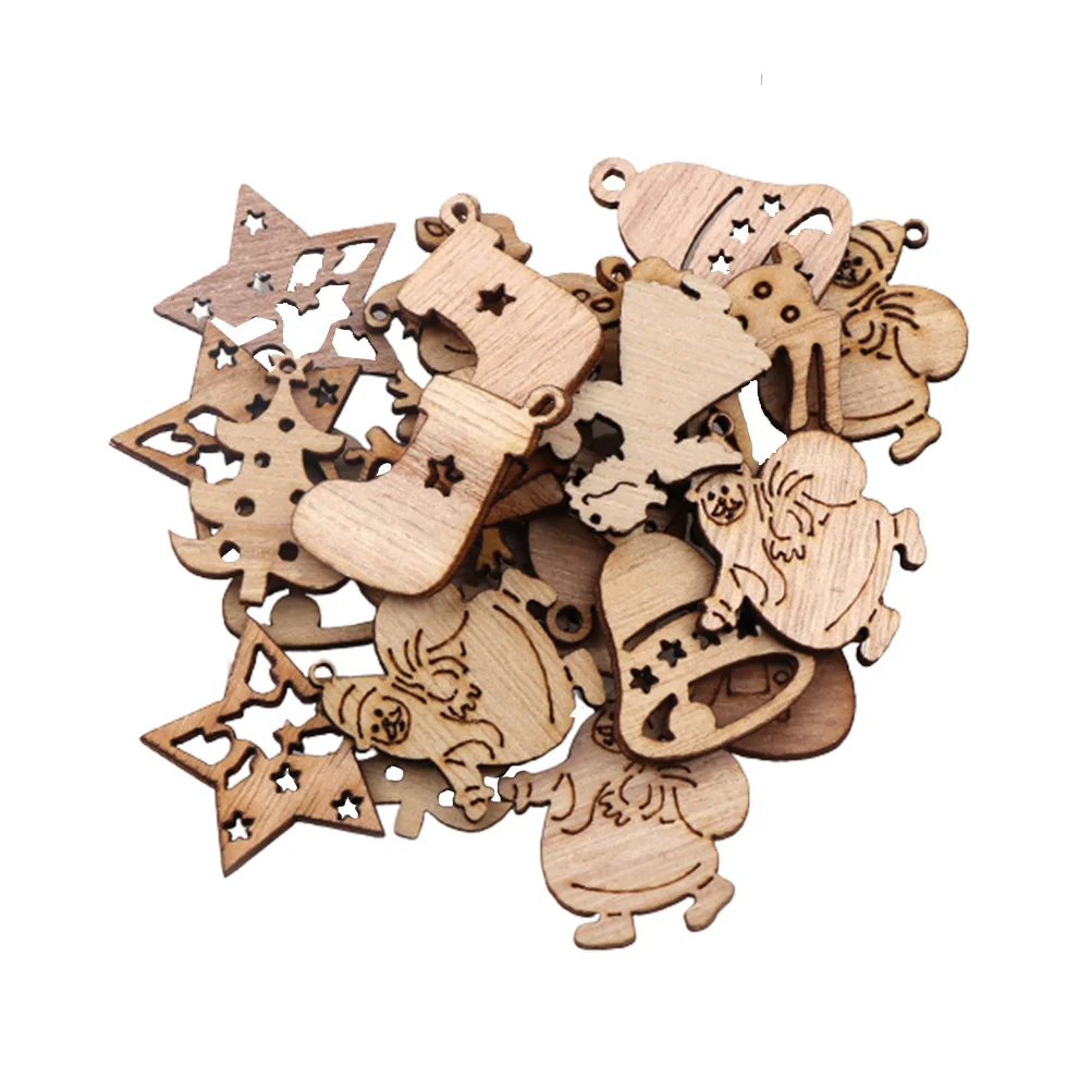 

Christmas Wood Wooden Hanging Pendant Tagornament Embellishments Craft Slices Cutouts Cutout Crafts Tree Decoration Stocking