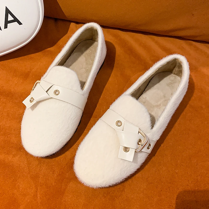 

2021 Mink Shoes Women's Winter Wear Plus Velvet Net Red Beanie Shoes Lazy Solid Color One-step Women's Shoes Single Shoes