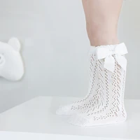 cute bow childrens thin socking solid color mesh hollow out girls baby medium tube socks princess accessories knitted lace sock