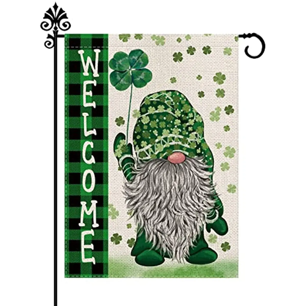 

St Patricks Day Garden Flag Green Gnome Shamrocks Vertical Double Sided Flag Welcome Holiday Yard Outdoor Decor 12x18 Inch