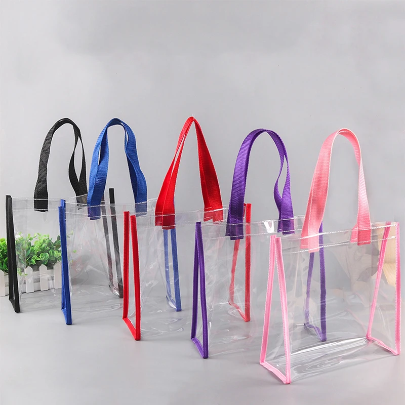Transparent Pvc Clear Tote Bag Large capacityCar Sewn Plastic Cosmetics Shopping Bag Jelly Bag Gift Bag Can