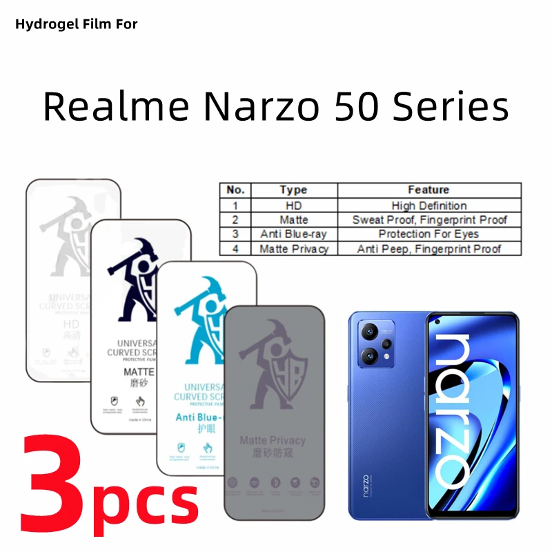 

Гидрогелевая пленка для Realme Narzo 50 Pro, матовая защитная пленка для экрана Realme Narzo 50A 50i Prime, забота о глазах, антишпионская матовая пленка, 3 шт.