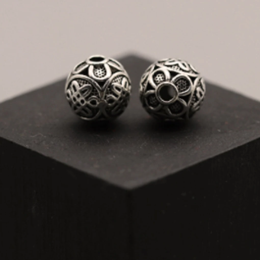 

Silver Chinese Knot Bracelet Bead Round Stylish Engraved Decorative DIY 8mm Flower Pattern Jewelry Making Beads