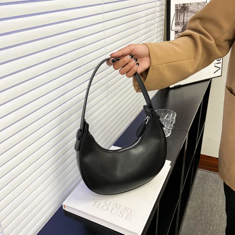 LOERSS Half Moon Women Shoulder Bag PU Leather Solid Color Underarm Bag 2023 Designer Female Purses and Handbags Tote bag