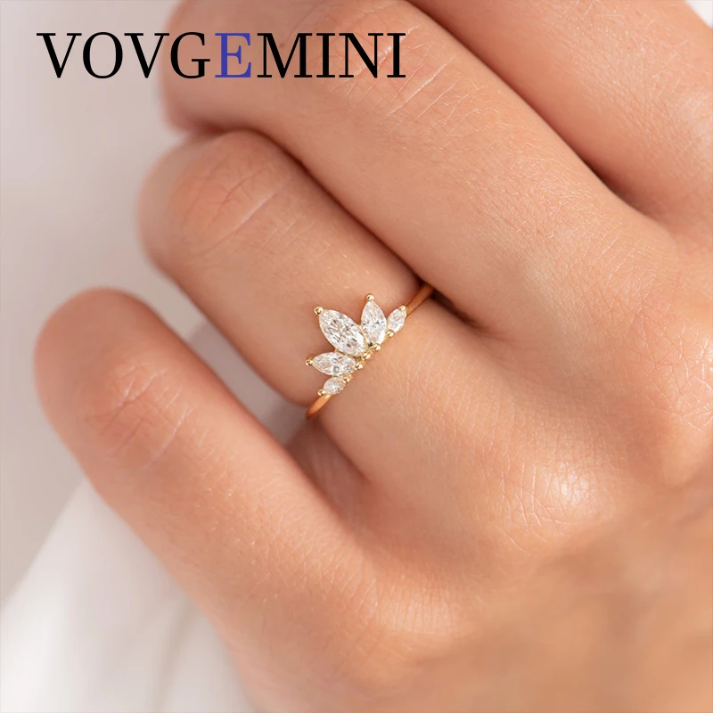 

VOVGEMINI 18k Real Gold Moissanite Ring Band 0.65tct Marquise Cut Au750 Accessories For Women For Wedding Engagement Gift