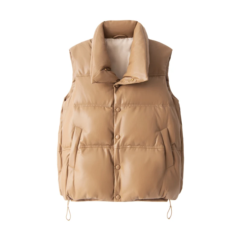 High Quality 85%  White Goose Down  Winter Jacket Vest Women  High Street  Covered Button  Wide-waisted  Pockets