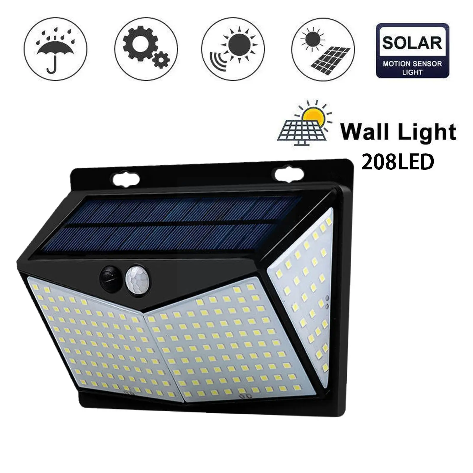 

LED Solar Light Outdoor Waterproof Solar Powered Lamp PIR Motion Sensor Street Light for Garden Decoration 208LED A8T3