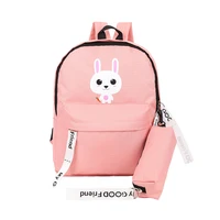 women canvas backpacks girls cartoon rabbit pattern school bag rucksack for ladies pink bag travel fashion bagpack mochila kc 02