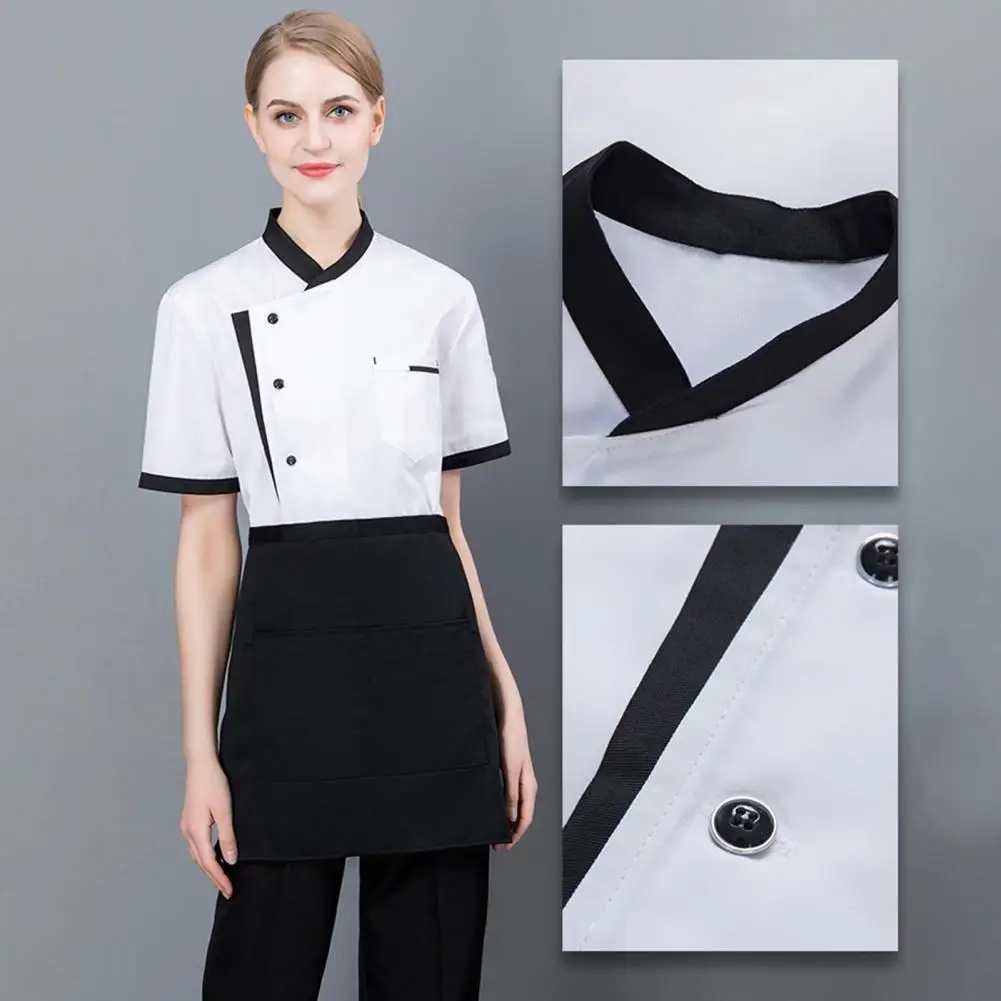 

Unisex Restaurant Kitchen Chef Uniform Short Sleeves Stand Collar Patch Pocket Jacket Baker Cook Shirt Culinary Work Clothes