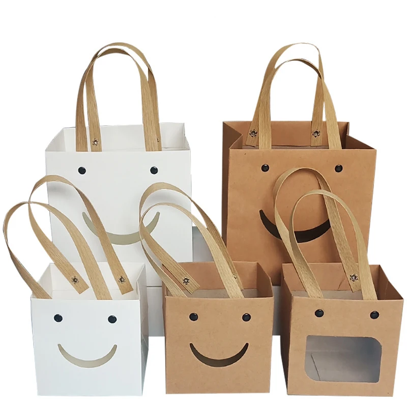 

12Pcs/Lot 3 Sizes Kraft Paper Gift Boxes Thicken Paper Flower Packaging Bags with Handles Square Wedding Party Gift Bags