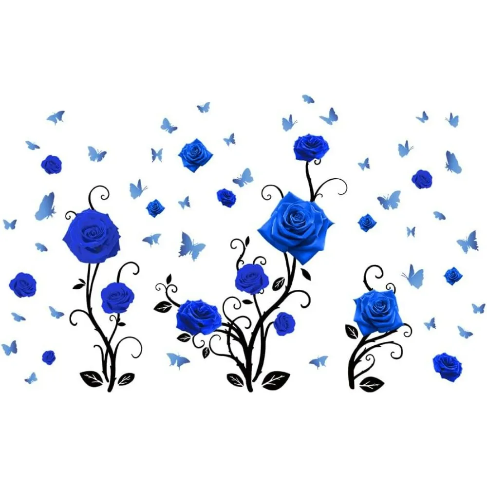 Романтические наклейки на стену с синей розой синие бабочки стены черные ветки