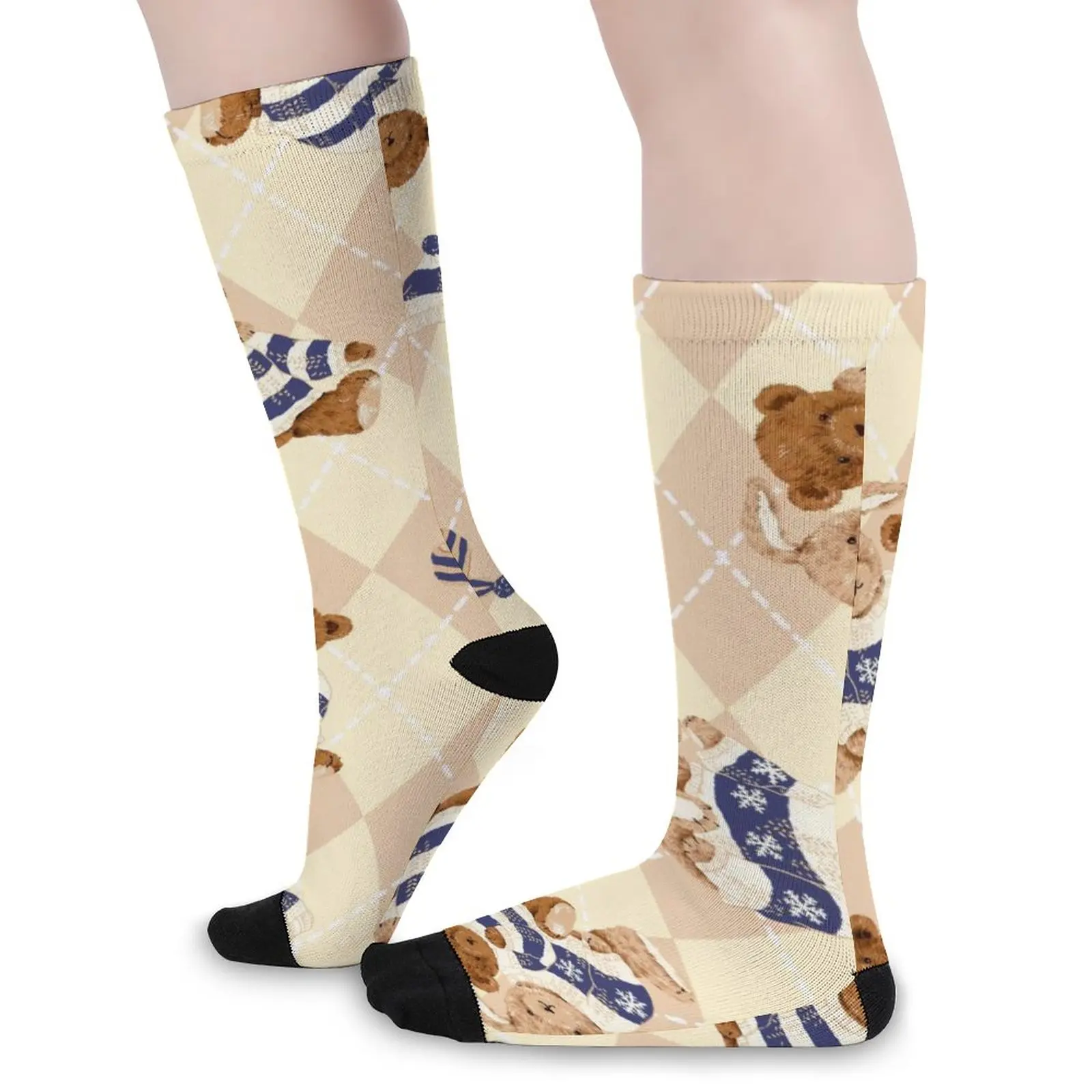 

Чулки с мультяшным медведем, Женские Геометрические носки, мягкие элегантные носки средней длины, спортивные антибактериальные носки для бега, подарки