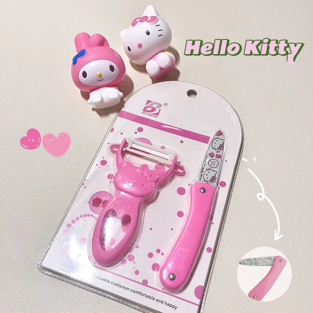 

Стальной нож Hello Kitty для фруктов, Овощечистка, набор, милый складной нож, кухонный нож для общежития, нож для чистки фруктов, удобный инструме...