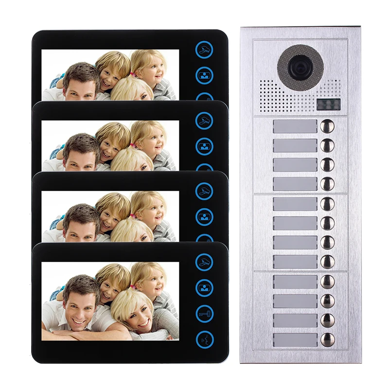 

Мультиквартирная система внутренней связи с 5-дюймовым экраном, монитором, разблокировкой, внутренней связью, для 12 квартир