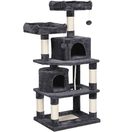 

Sturdy and Durable Deluxe Dark Gray Sturdy and Durable Double Condo Cat Tree and Scratching Post Tower for Cats of All Ages and