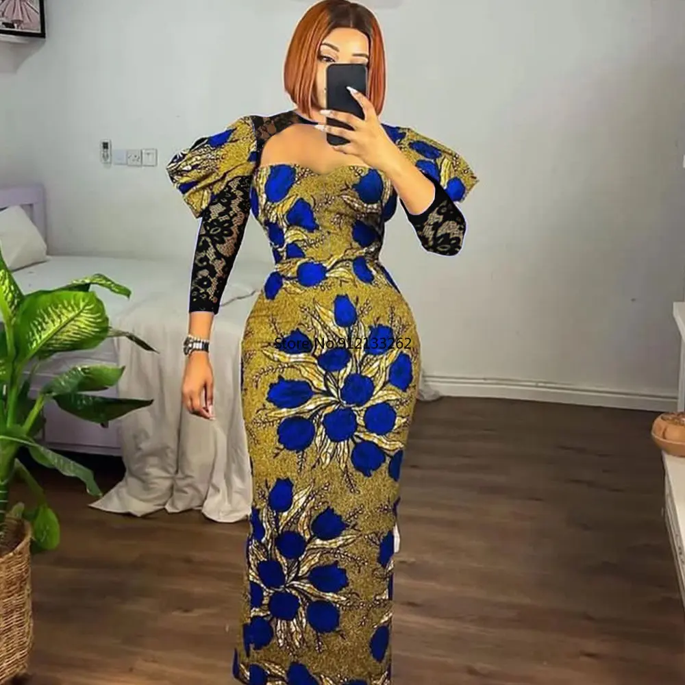 

African Maxi Dresses for Women Spring Autumn African Women Long Sleeve O-neck Polyester Printing Long Dress African Clothes