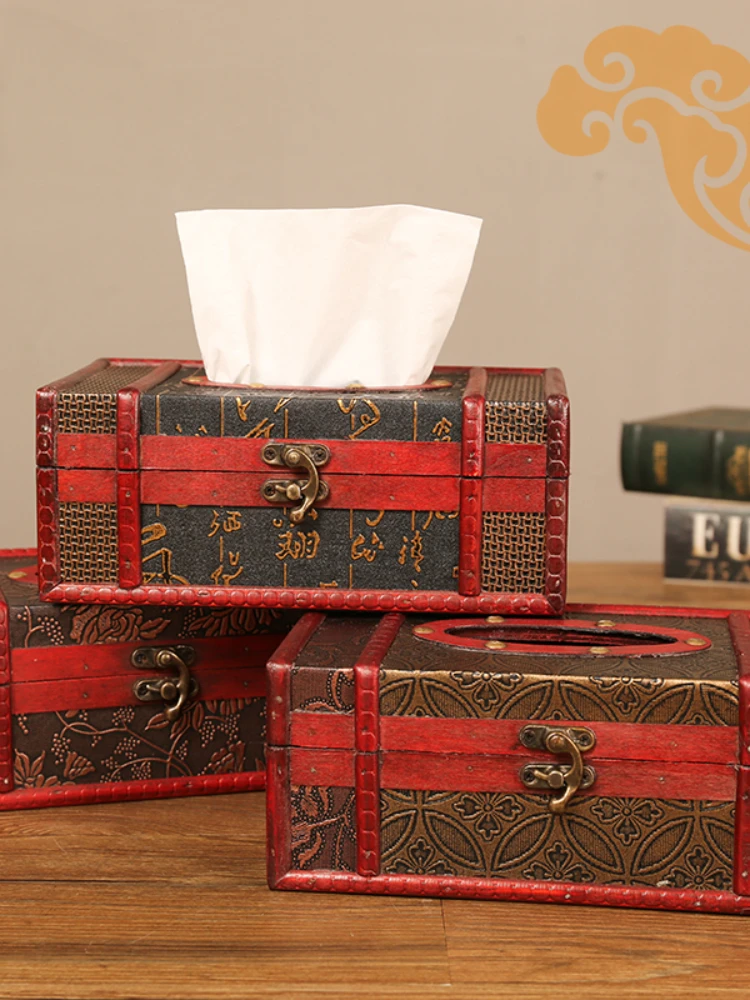 

New Chinese Retro Chinese Style Tissue Box Household Living Room Creative and Slightly Luxury Paper Extraction Box Commercial