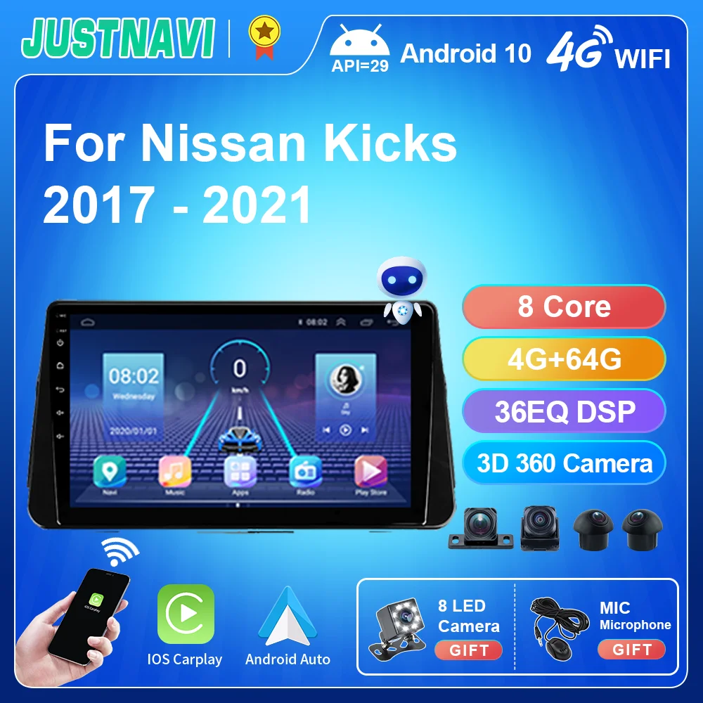 JUSTNAVI Android 10.0 IPS Car Radio For Nissan Kicks 2017-2021 9 inch Carplay Multimedia Video Player Car Stereo Head Unit DSP