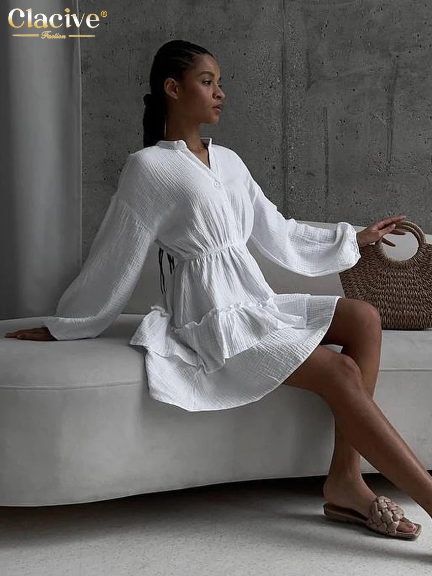 Повседневное свободное белое хлопковое женское платье Clacive 2024 модные мини-платья