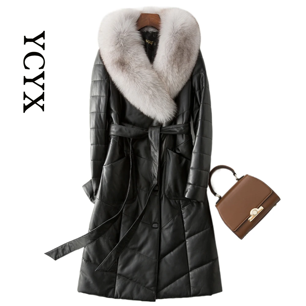 

Женское длинное пальто YCYX из искусственной кожи на белом утином пуху, Женское зимнее длинное пальто с искусственным мехом, женский пуховик, зима 2023