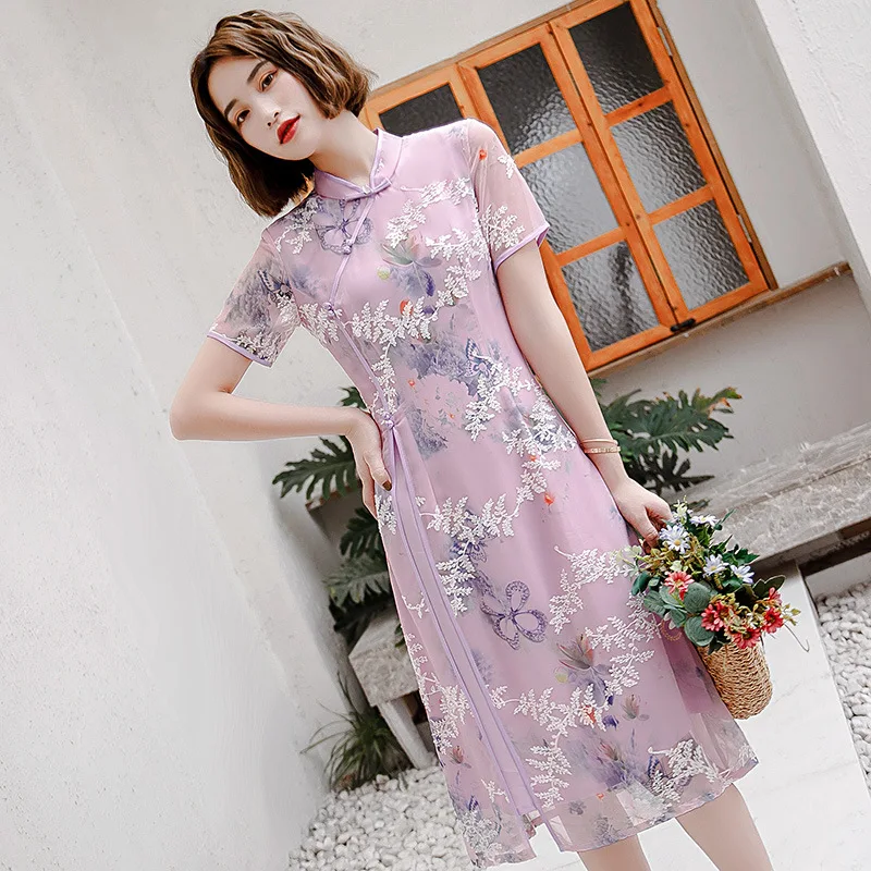 Женское винтажное платье-Ципао средней длины 7 цветов