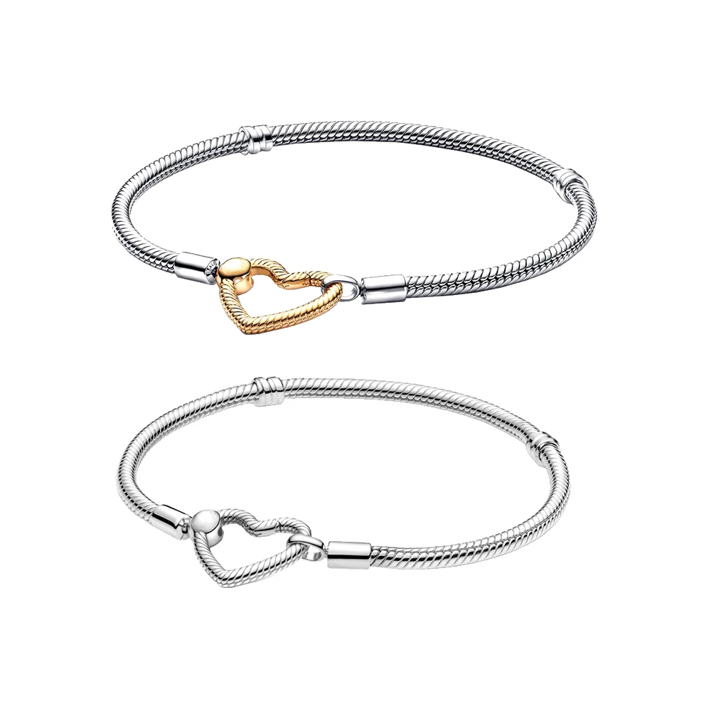 Pandora Moments Coussins Closure Bracelet en argent 925 pour femme, convient aux perles de charme originales, bijoux à bricoler soi-même, cadeau d'anniversaire