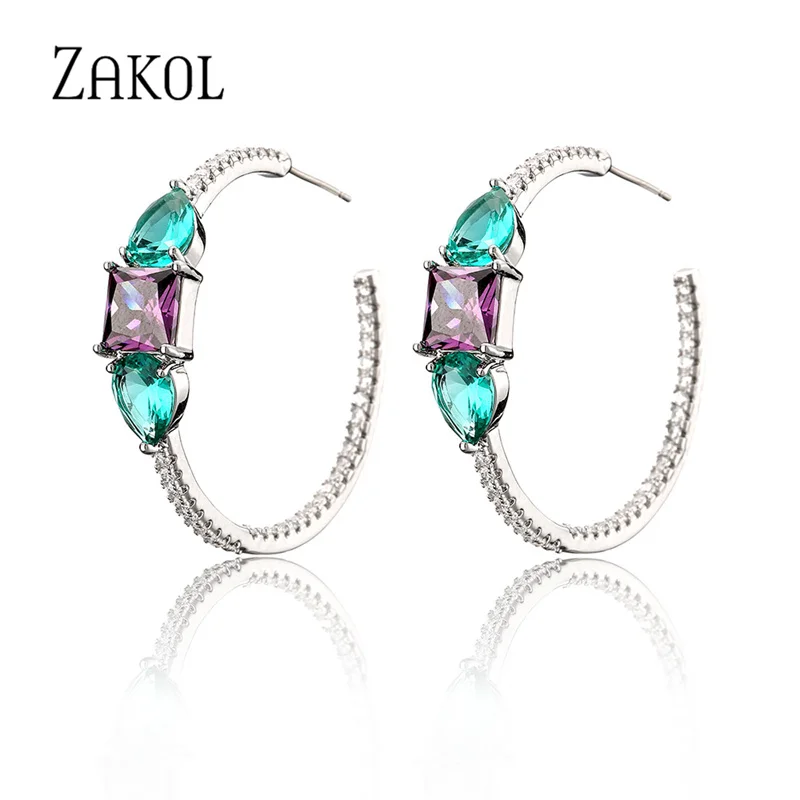 

ZAKOL Fashion Simple White Color AAA Cubic Zirconia Heart Earrings C Shape Hoop Earring for Women Party Jewelry EP2997