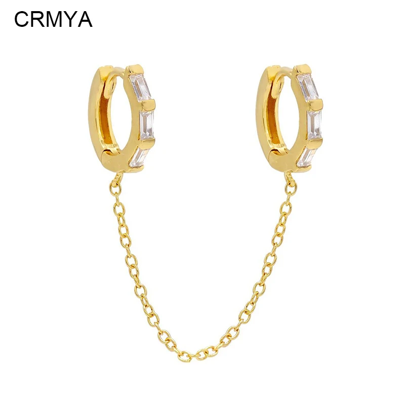 

CRMYA Copper Gold Plated Double Circle Earrings For Women CZ Zircon Piercing Initial Chain Hoop Earrings 2022 Jewelry Wholesale