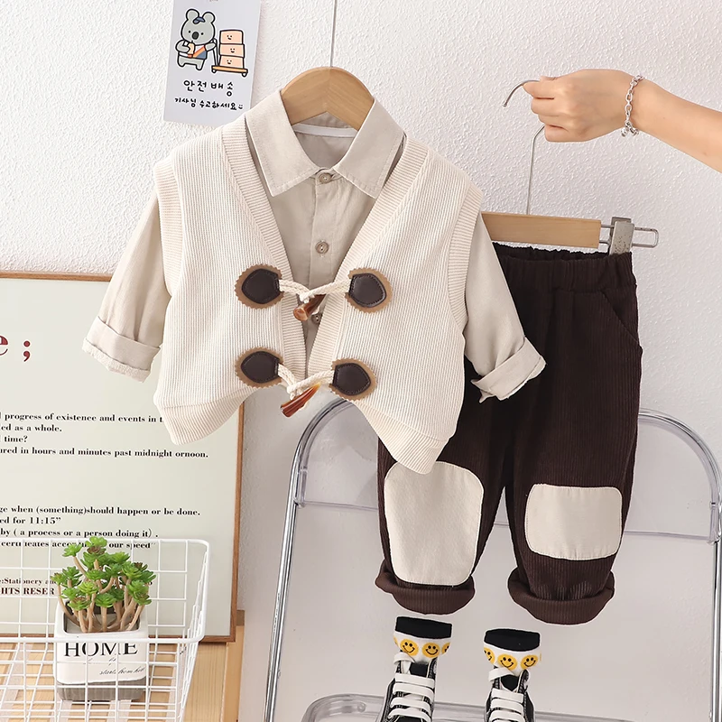 

Children Spring Autumn Baby Boys Girls Clothes Cotton Knitted Cardigan Coat Shirt Pants 3Pcs/sets Toddler Casual Kids Tracksuit