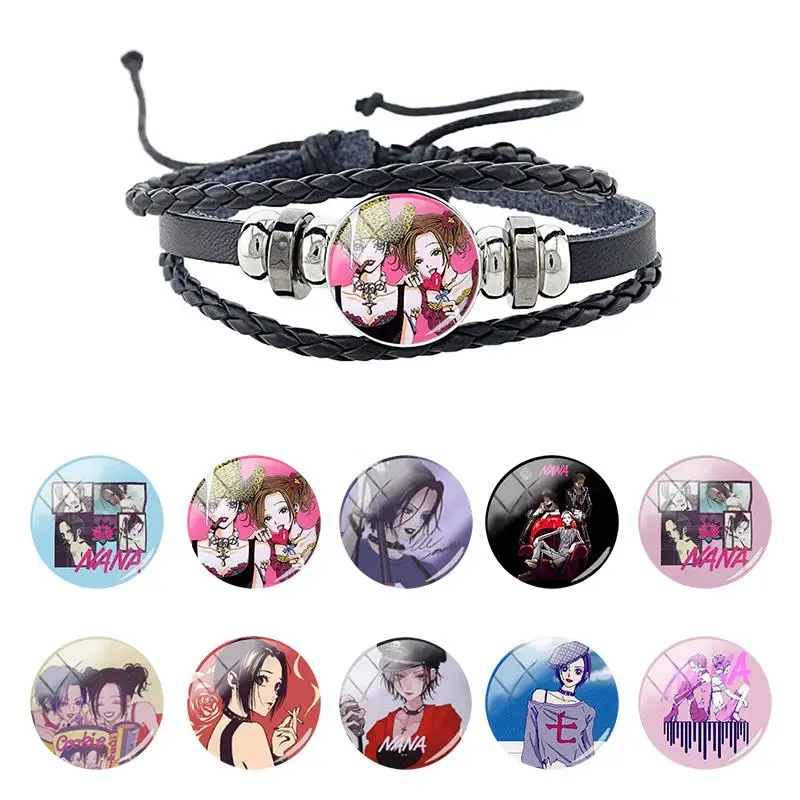 Новый плетеный кожаный черный браслет с веревкой, бабушка 18 мм, стеклянный кабошон, купол, многослойный шнур, Мультяшные украшения FHW355