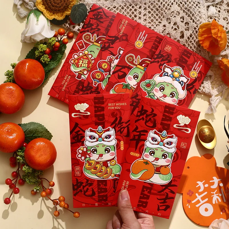 6 шт. 2025 китайский Новый год красные конверты змеиный пакеты счастливые карманы