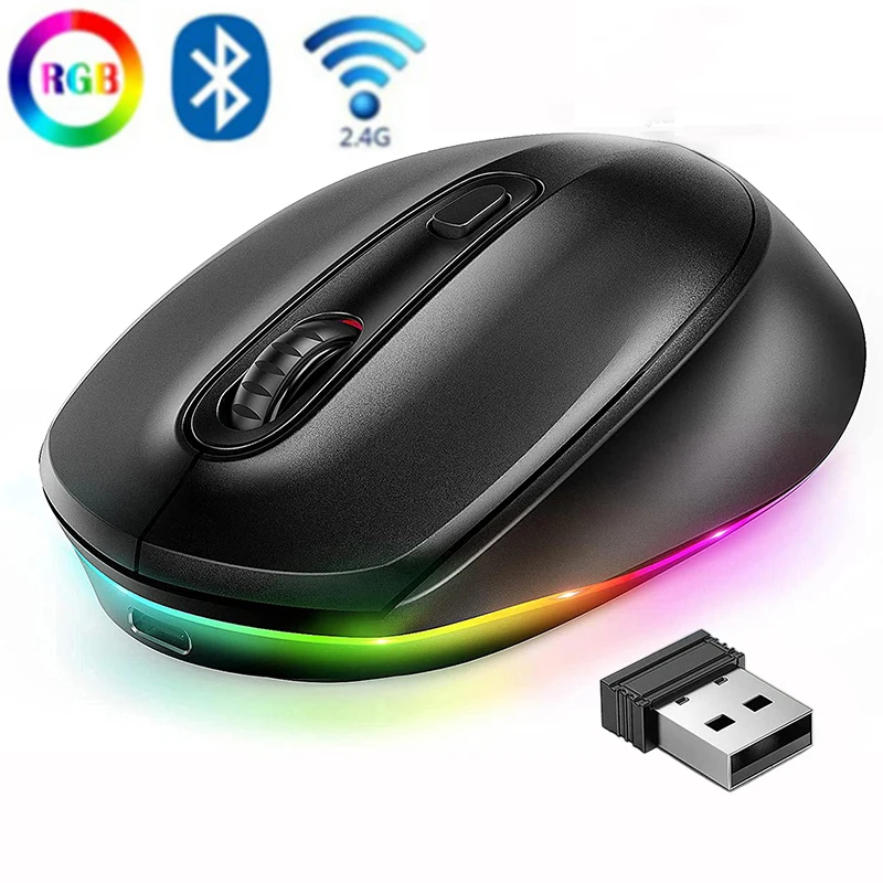 

Missgoal 2.4G Wireless Mouse RGB Bluetooth Rechargeable Mice Backlit Quiet Click Gaming Mouse Adjustable DPI Mouse For PC
