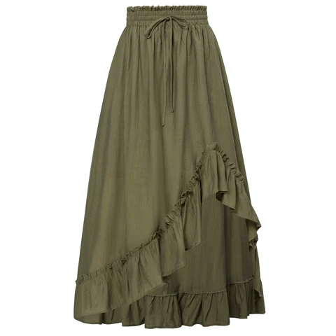 Женская юбка с оборками на подоле, с завязками на талии