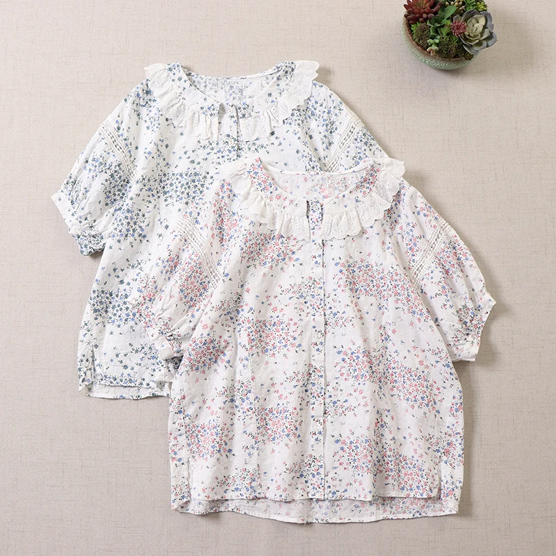 

Summer Sweet Floral Shirt Women Short Sleeve Single Breasted Top Ar0503