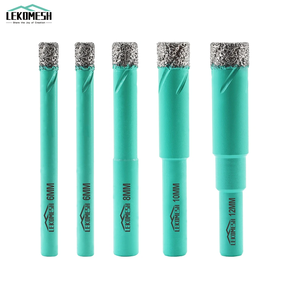 

LEKOMESH 5pcs/set 6/6/8/10/12mm Dry Diamond Drill Bits Round Shank Drilling Bits For Ceramie Porcelain Tile Granite Marble