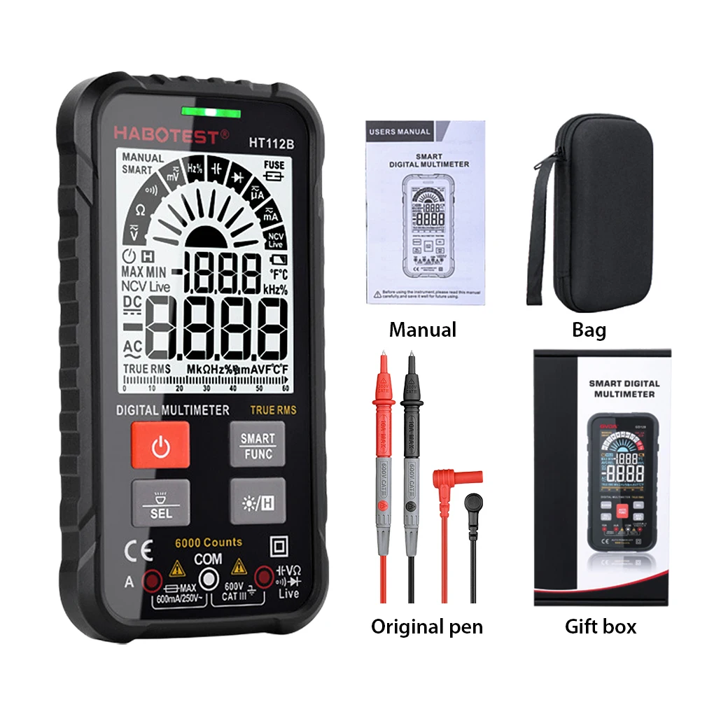 

Digital Multimeter Smart Auto Range Backlight Multimeter Current Hz Capacitance Meter Multifunctional Multitester with Indicator