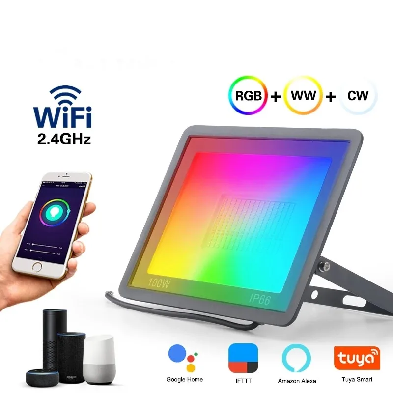 

Умный Уличный настенный RGB-светильник с поддержкой Tuya/Alexa/Google homeac220 в 50 Вт 100 Вт IP65, водонепроницаемый садовый ландшафтный светильник