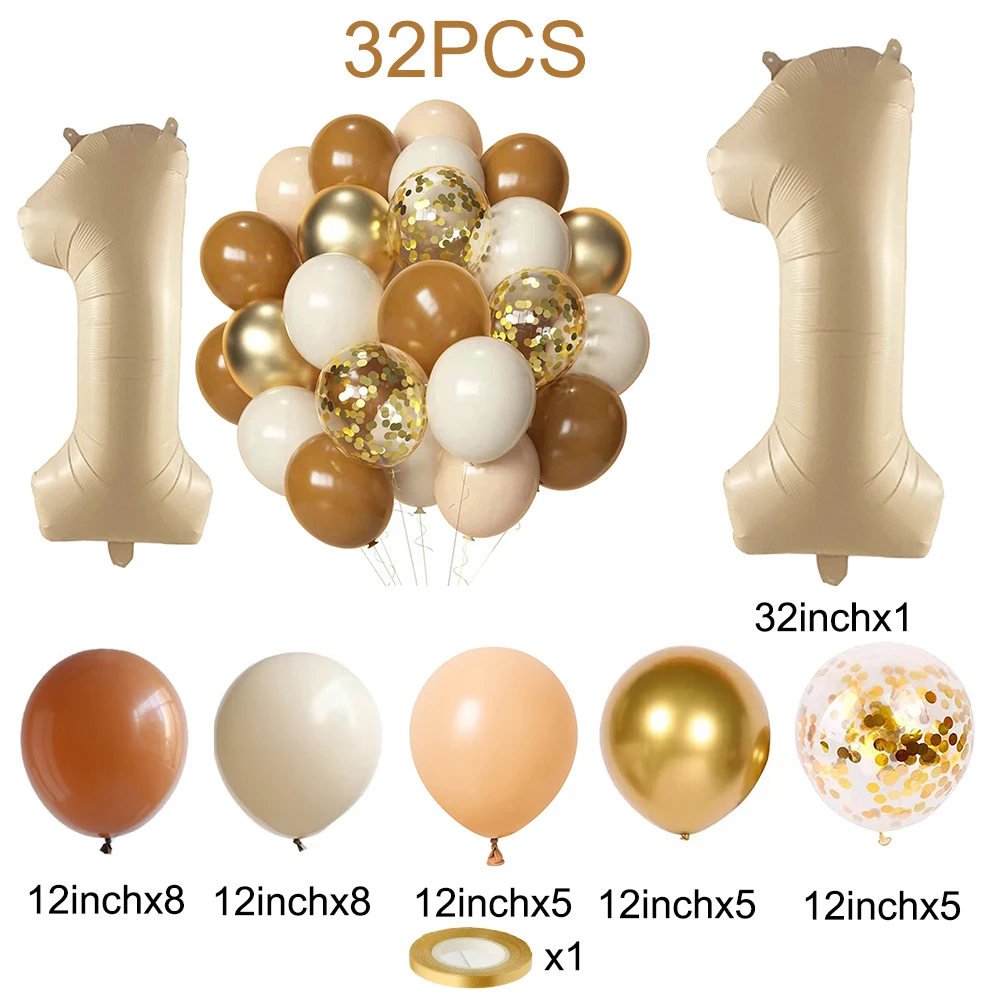 

Набор фольгированных шаров Surpsea "Номер 1 2 3", песочно-белый, коричневый, телесный