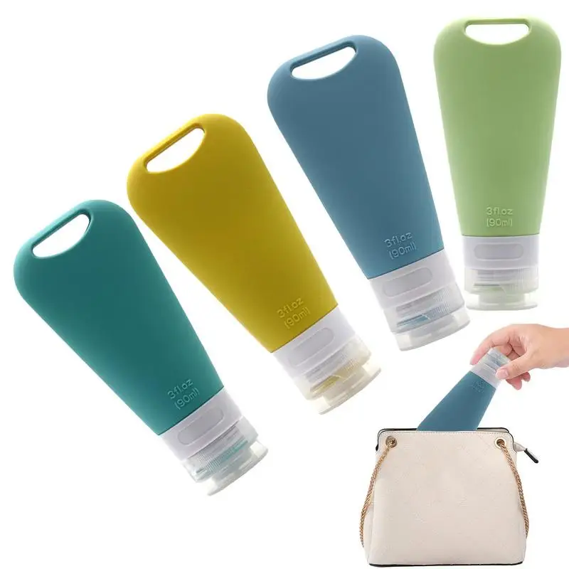 

4pcs Empty Refillable Bottles 90ml Silicone Travel Bottles Leak Proof Portable Squeezable Shampoo Body Wash Container For Travel