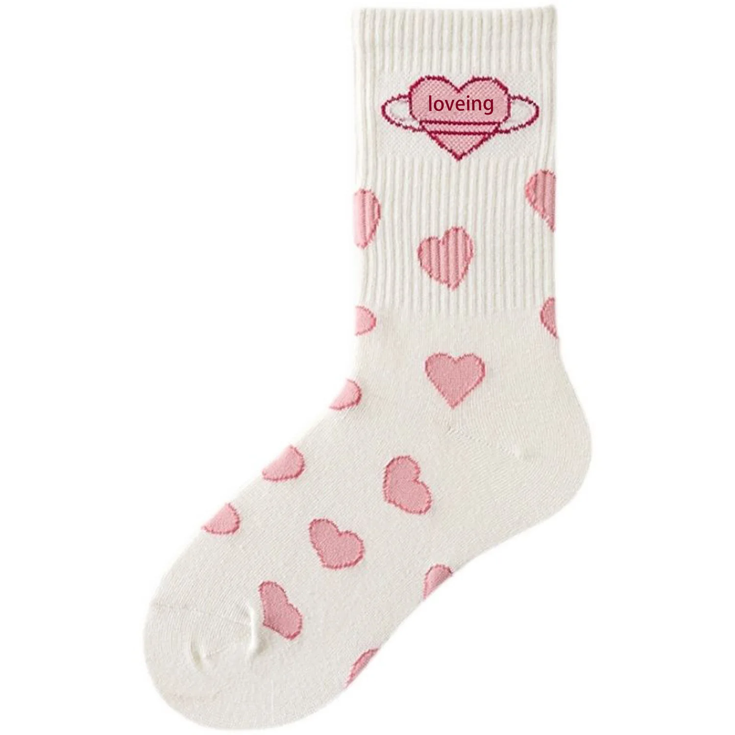 1 Pairs Big Pink Love Black White Mid-tube Sock Cute Students Girls JK Lolita Socks Simple Fashionable Socks