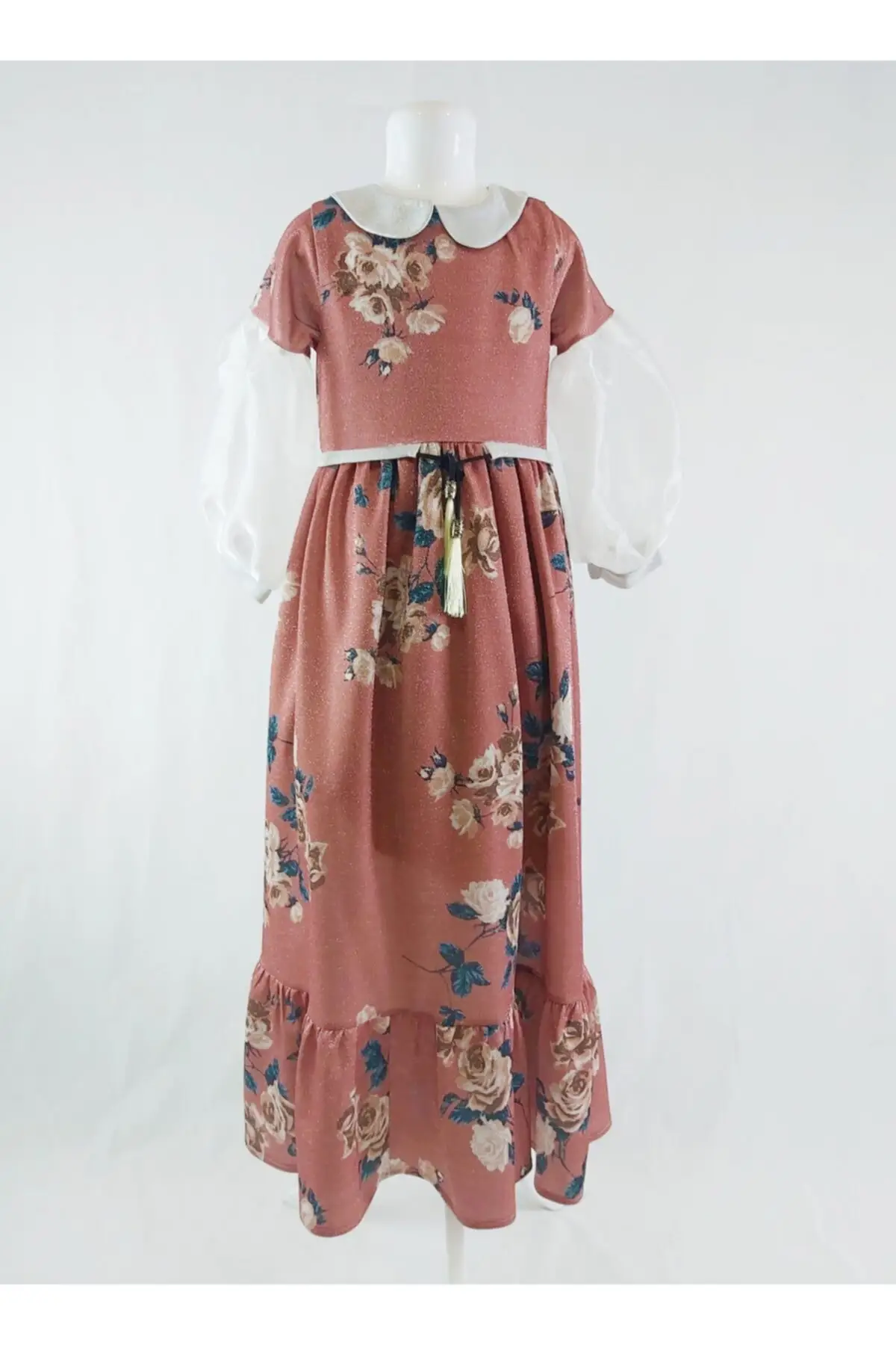 

Платье-хиджаб для девочек розовое с цветочным принтом, серебристое длинное модное трикотажное платье с воротником на молнии и воздушным шаром, Молодежная подкладка