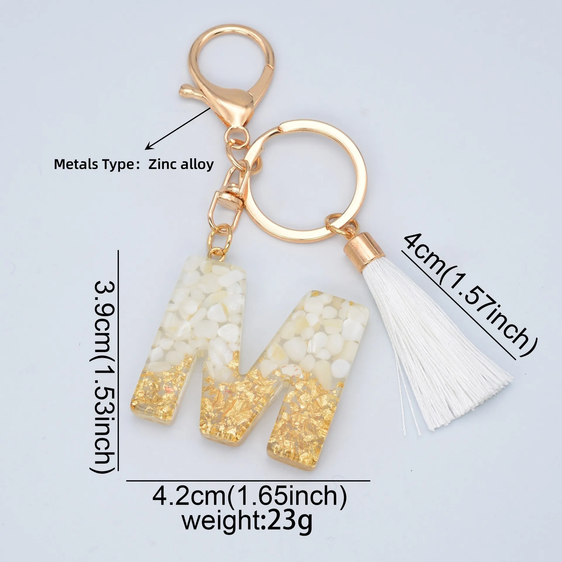 Fashion New White Tassel A-Z 26 Letters Resin Keychain Key Ring For Girls Handbag Exquisite Ornaments Car Keys Ring Amulet