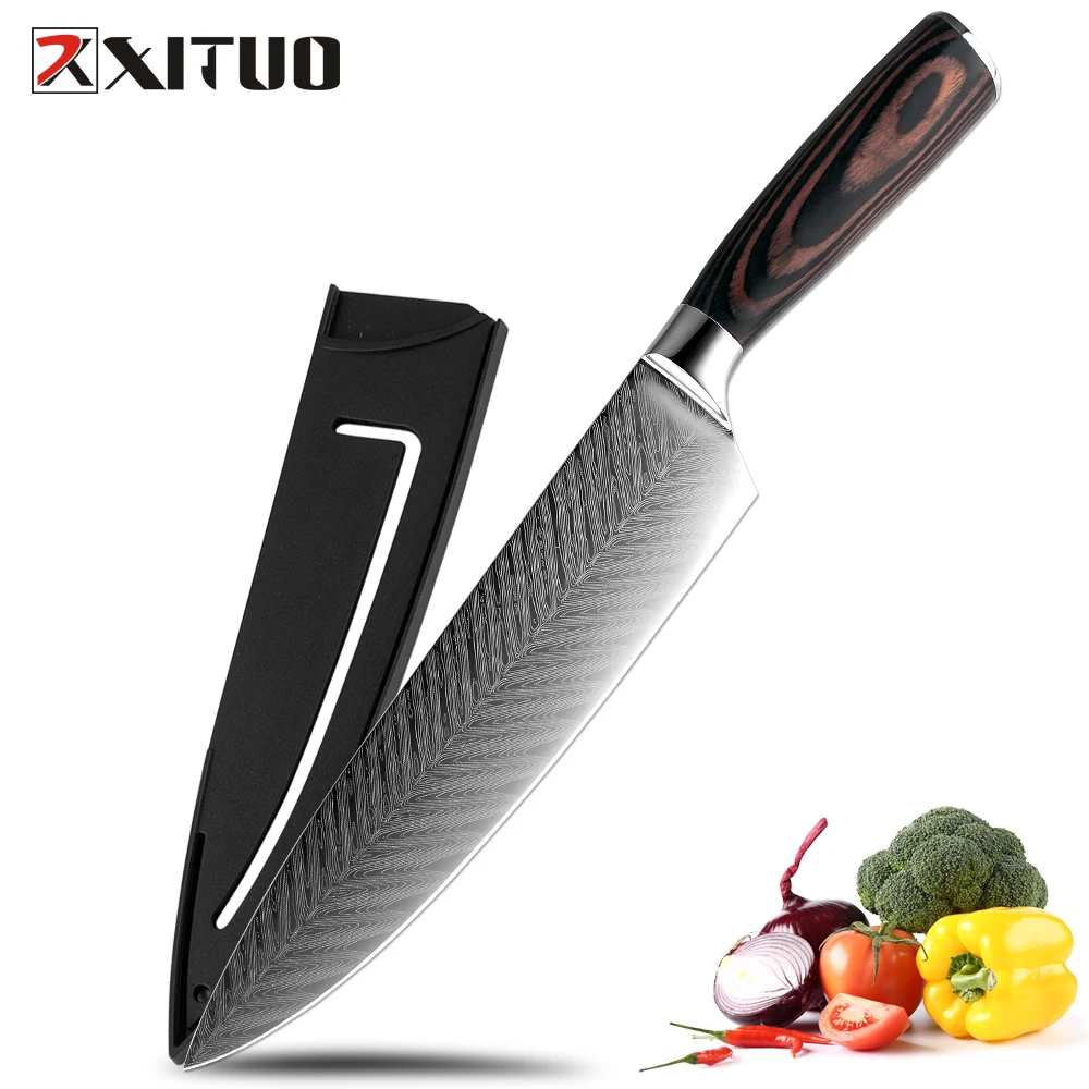 

XITUO High Quality 8'' inch Chef Knife Japanese Stainless Steel Sanding Laser Pattern Knives Sharp Blade Knife Cooking Tools CNC