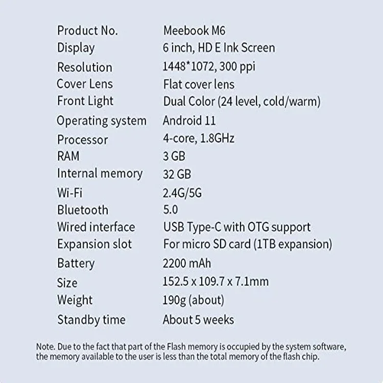 Электронная книга MEEBOOK M6 2023 года, новый 6-дюймовый HD E-Ink экран с разрешением 300PPI, поддержка холодноготеплого освещения, Android 11, Google Play Store, OTG. (art.: 3920d9bbbd0df) - 3920d9bbbd0df
