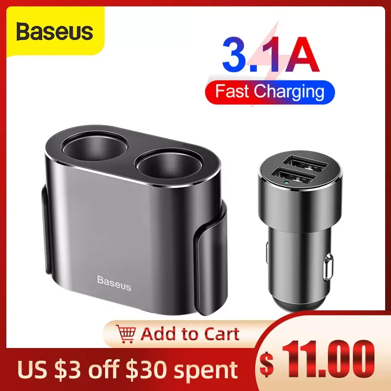 

Baseus 3.1A Quick Charging Dual USB Car Charger 2 in 1 Cigarette Lighter Universal Phone Charger Adapter Usb Car Quick Charger