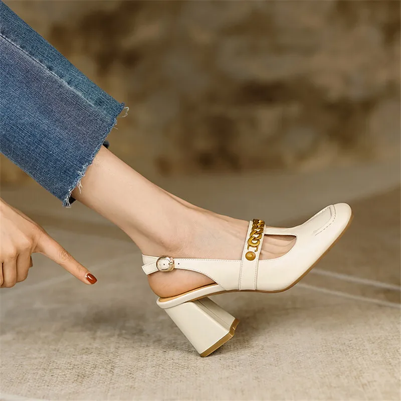 Женские туфли из натуральной кожи туфли-лодочки с квадратным носком на толстом