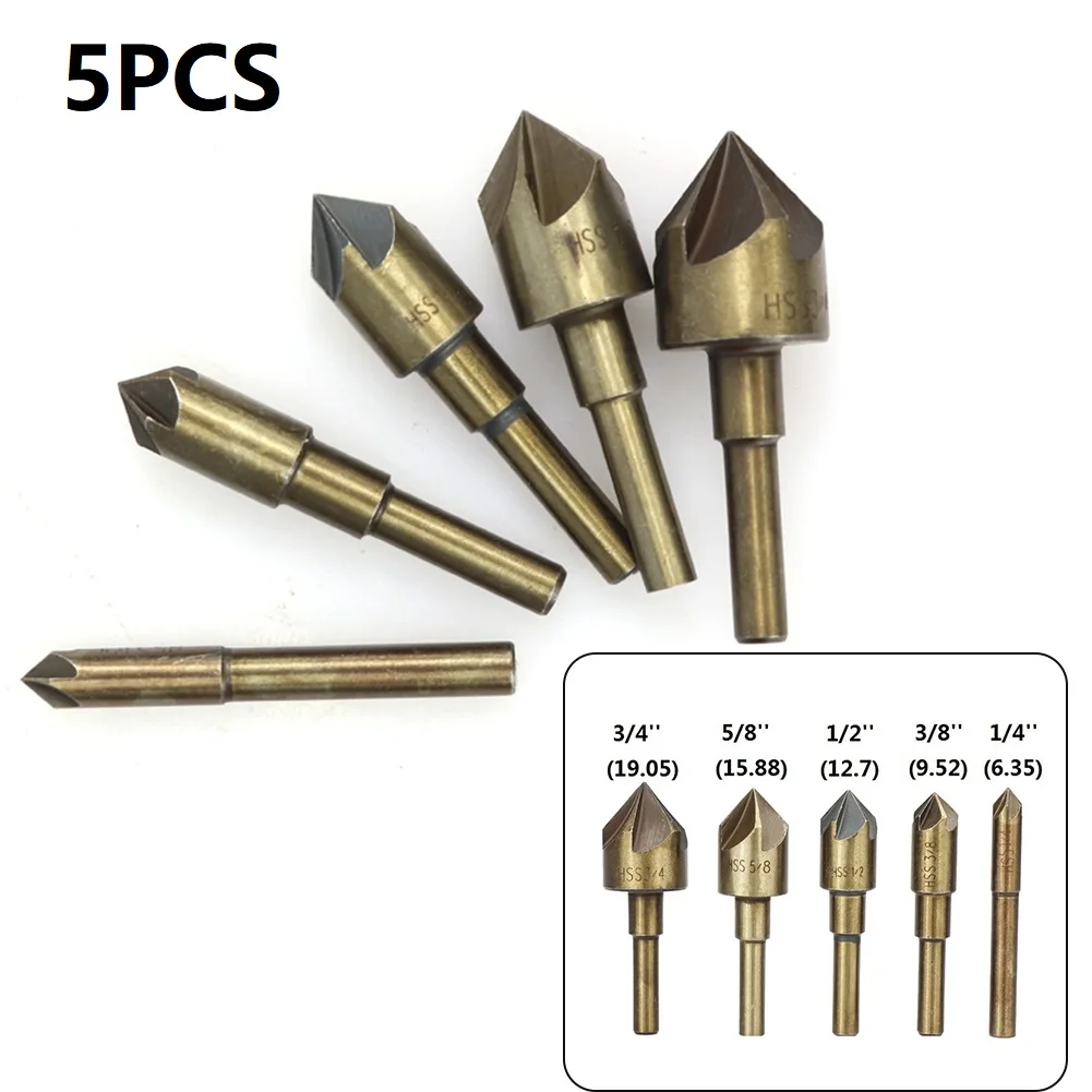 

5PCS Countersink Drill Bit HSS 82 Degree 5 Flute 6mm Round Shank Mill Cutter Bit For Cuts Soft Metal Wood Rubber Plastic