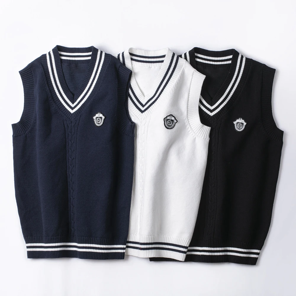 

Girls Letter Patches Cable Knit Sweater Vest for Boys Knitted Vest College Wind Knitted Tops Children Spring Fall Winter Clothes