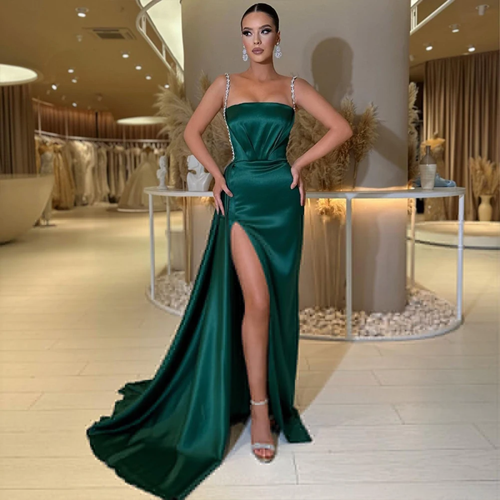 

Emerald Green Satin Dresses Gala Spaghetti Straps Prom Dresses 2024 Graduation Dress for Women Elegant Woman Dress for Party
